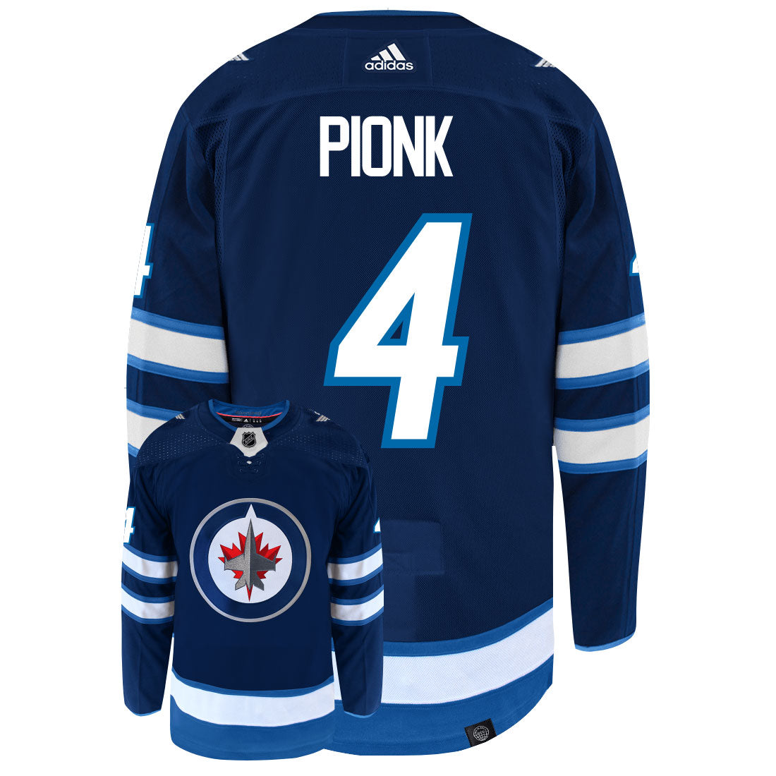 Neal Pionk Winnipeg Jets Adidas Primegreen Authentic Home NHL Hockey Jersey - Back/Front View