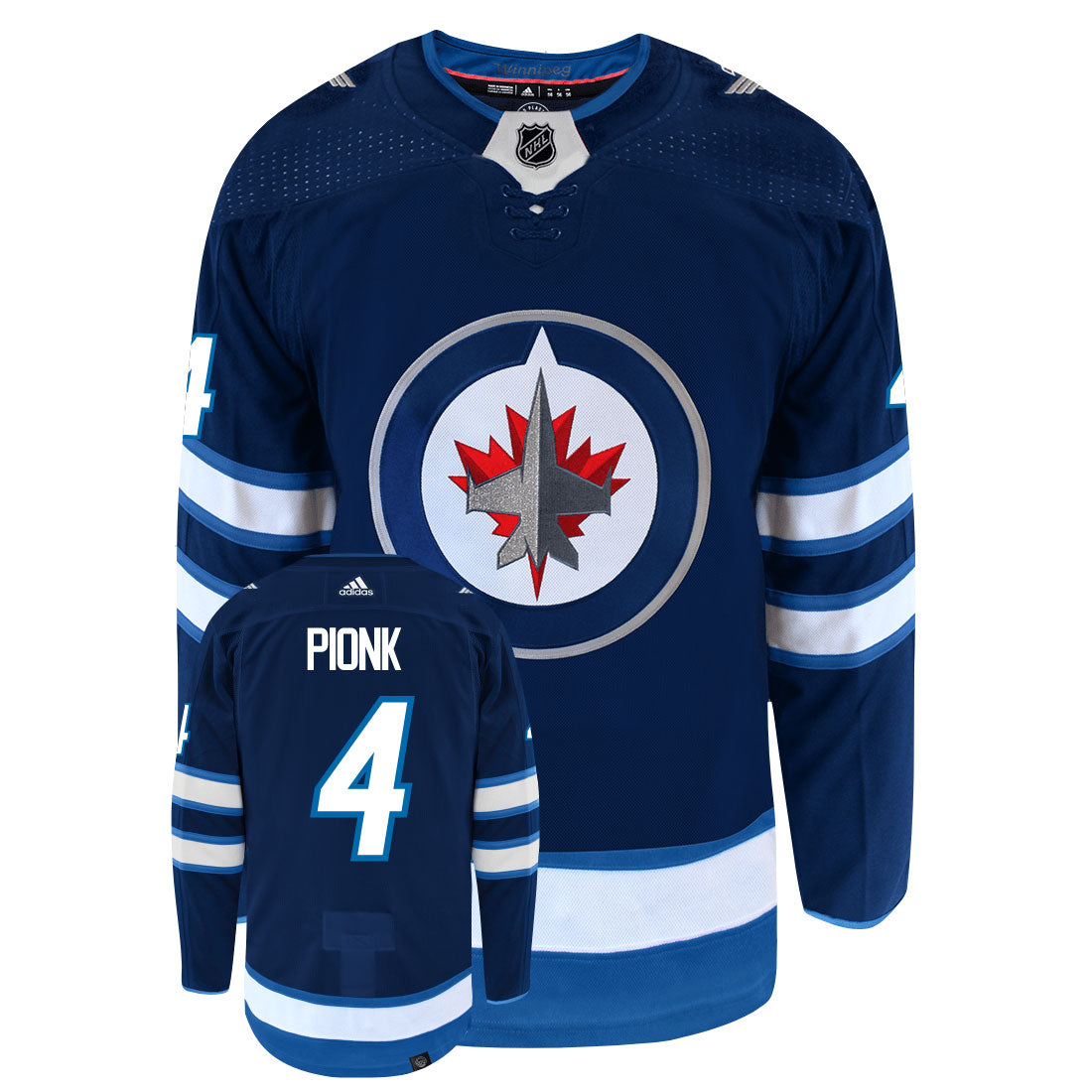 Neal Pionk Winnipeg Jets Adidas Primegreen Authentic Home NHL Hockey Jersey - Front/Back View