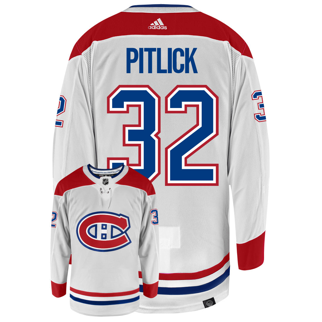 Rem Pitlick Montreal Canadiens Adidas Primegreen Authentic Away NHL Hockey Jersey - Back/Front View