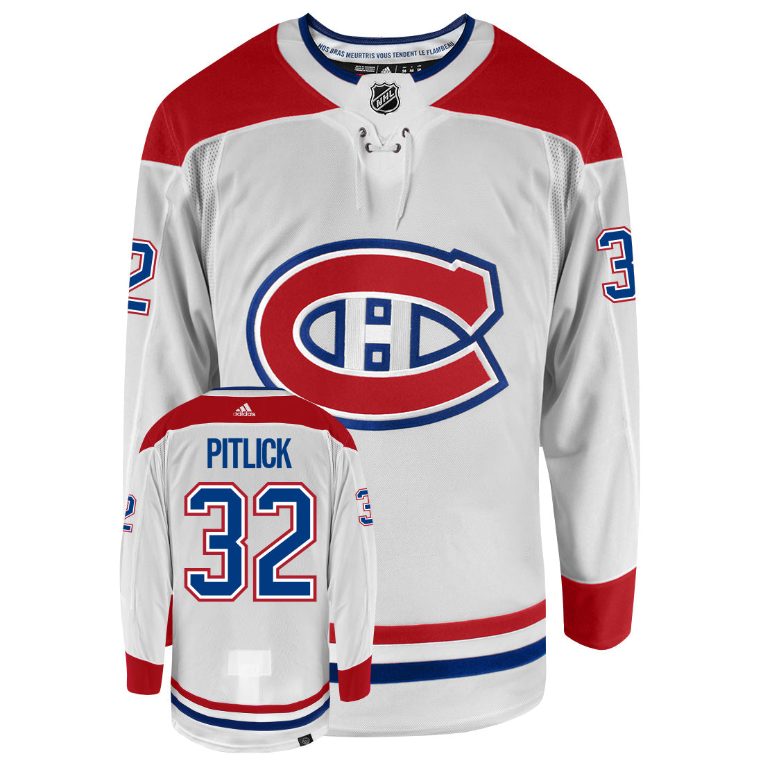 Rem Pitlick Montreal Canadiens Adidas Primegreen Authentic Away NHL Hockey Jersey - Front/Back View
