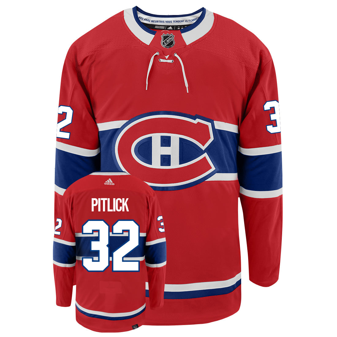 Rem Pitlick Montreal Canadiens Adidas Primegreen Authentic Home NHL Hockey Jersey - Front/Back View