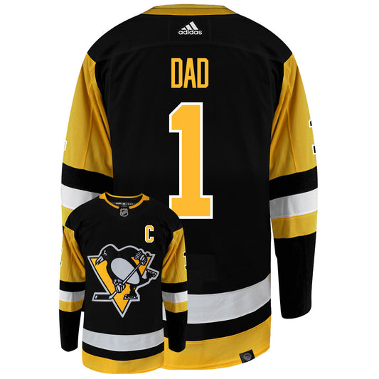 Pittsburgh Penguins Dad Number One Adidas Primegreen Authentic NHL Hockey Jersey - Back/Front View
