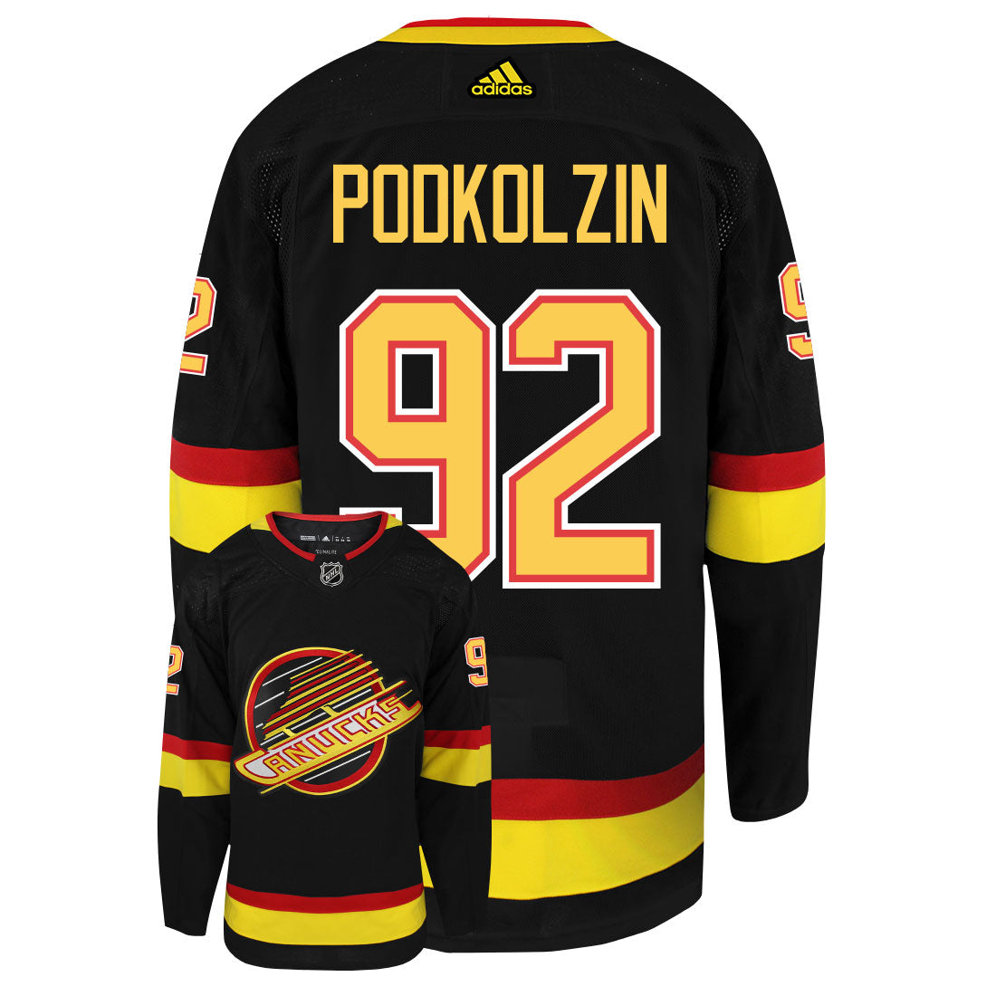 Vasily Podkolzin Vancouver Canucks Adidas Primegreen Authentic Third Alternate NHL Hockey Jersey - Back/Front View