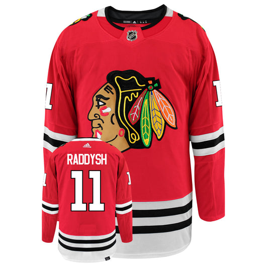 Taylor Raddysh Chicago Blackhawks Adidas Primegreen Authentic Home NHL Hockey Jersey - Front/Back View
