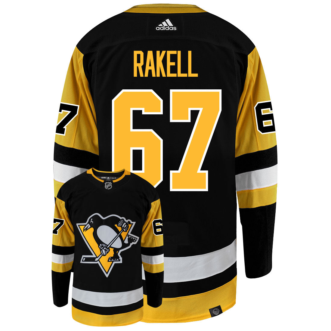 Rickard Rakell Pittsburgh Penguins Adidas Primegreen Authentic NHL Hockey Jersey - Back/Front View