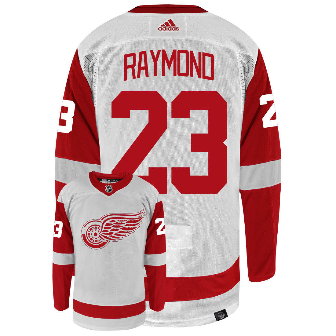 Lucas Raymond Detroit Red Wings Adidas Primegreen Authentic Away NHL Hockey Jersey - Back/Front View