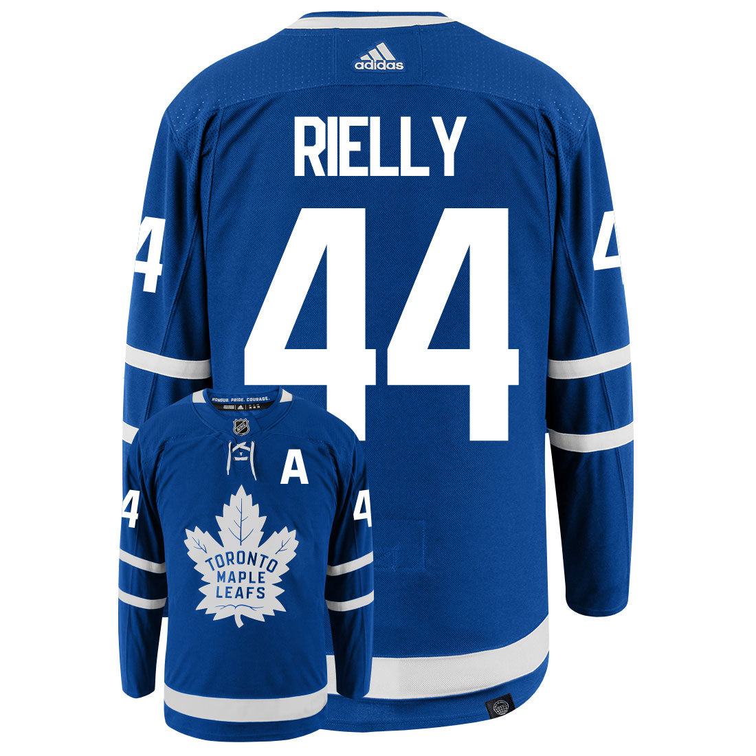 Morgan Rielly Toronto Maple Leafs Adidas Primegreen Authentic Home NHL Hockey Jersey - Back/Front View