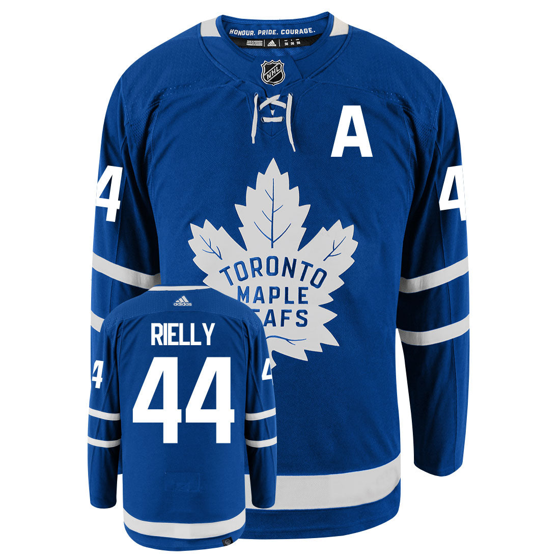 Morgan Rielly Toronto Maple Leafs Adidas Primegreen Authentic Home NHL Hockey Jersey - Front/Back View