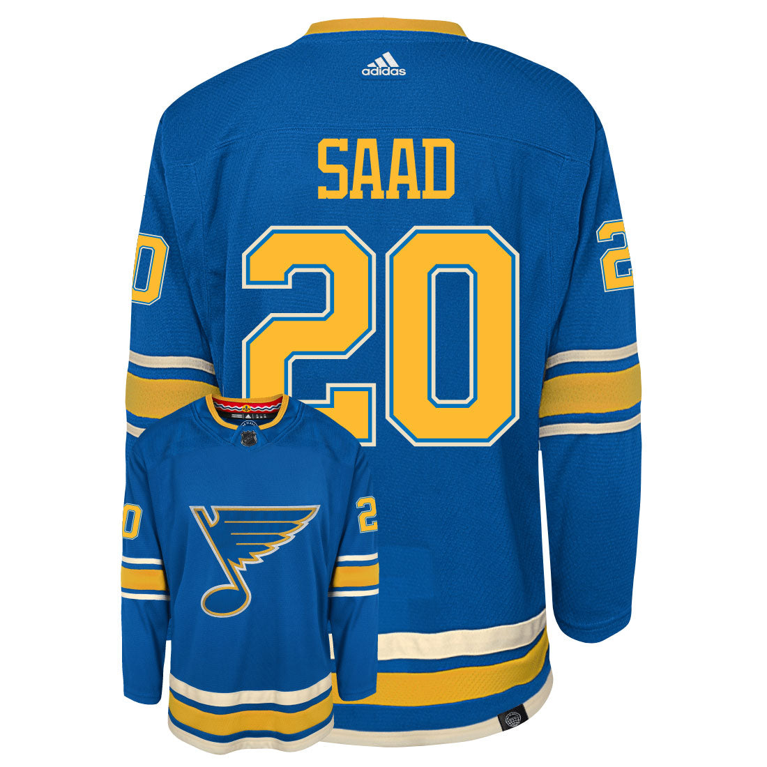 Brandon Saad St Louis Blues Adidas Primegreen Authentic Third Alternate NHL Hockey Jersey - Back/Front View