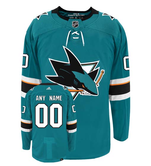 San Jose Sharks Adidas Primegreen Authentic Home NHL Hockey Jersey - Front/Back View