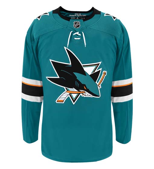 San Jose Sharks Adidas Primegreen Authentic Home NHL Hockey Jersey - Front View