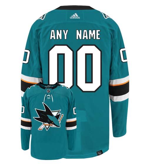 San Jose Sharks Adidas Primegreen Authentic Home NHL Hockey Jersey - Back/Front View