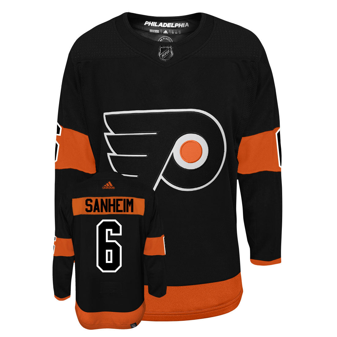 Travis Sanheim Philadelphia Flyers Adidas Primegreen Authentic Third Alternate NHL Hockey Jersey - Front/Back View