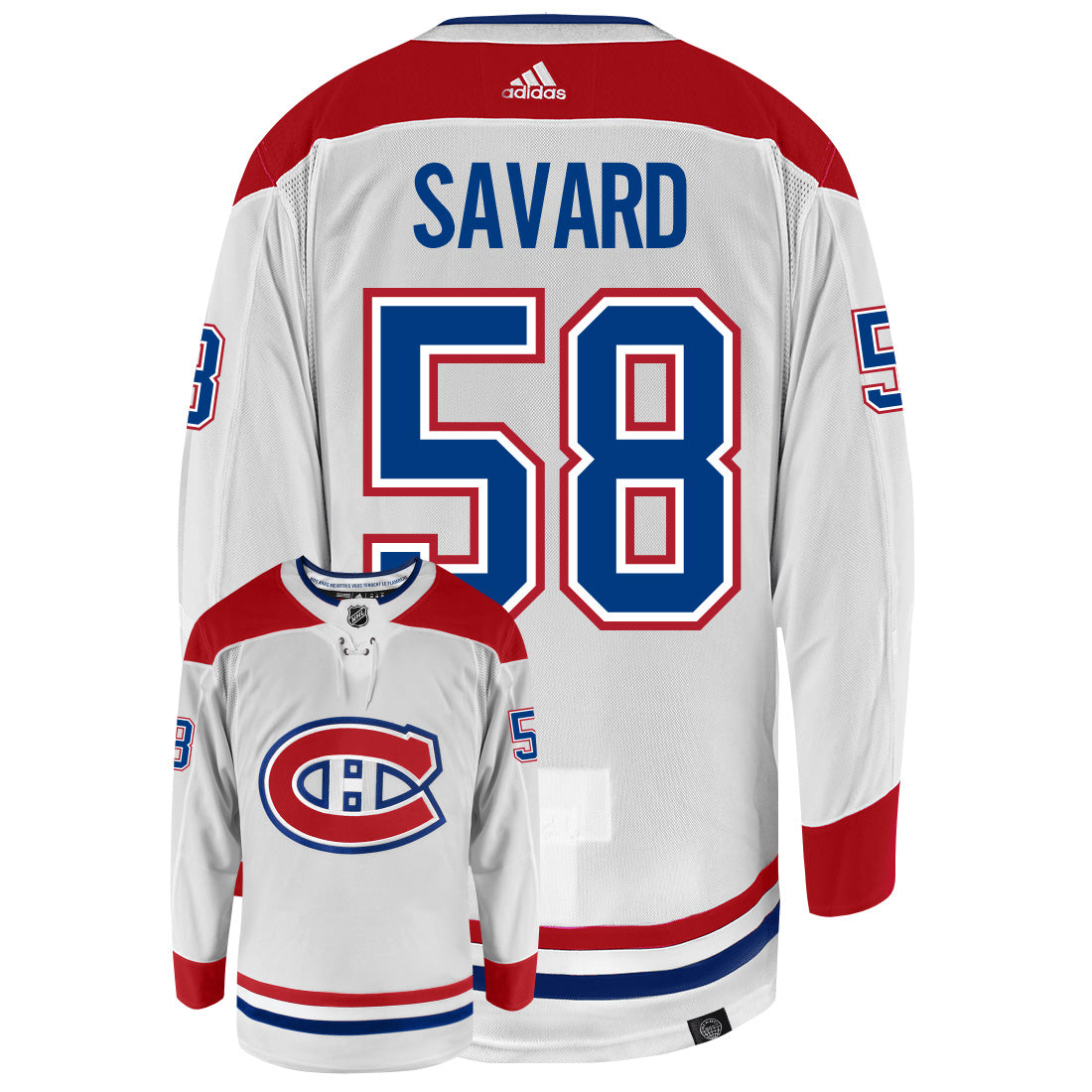 David Savard Montreal Canadiens Adidas Primegreen Authentic Away NHL Hockey Jersey - Back/Front View