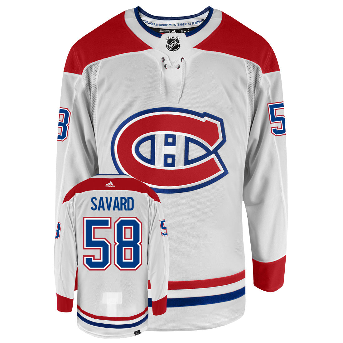 David Savard Montreal Canadiens Adidas Primegreen Authentic Away NHL Hockey Jersey - Front/Back View