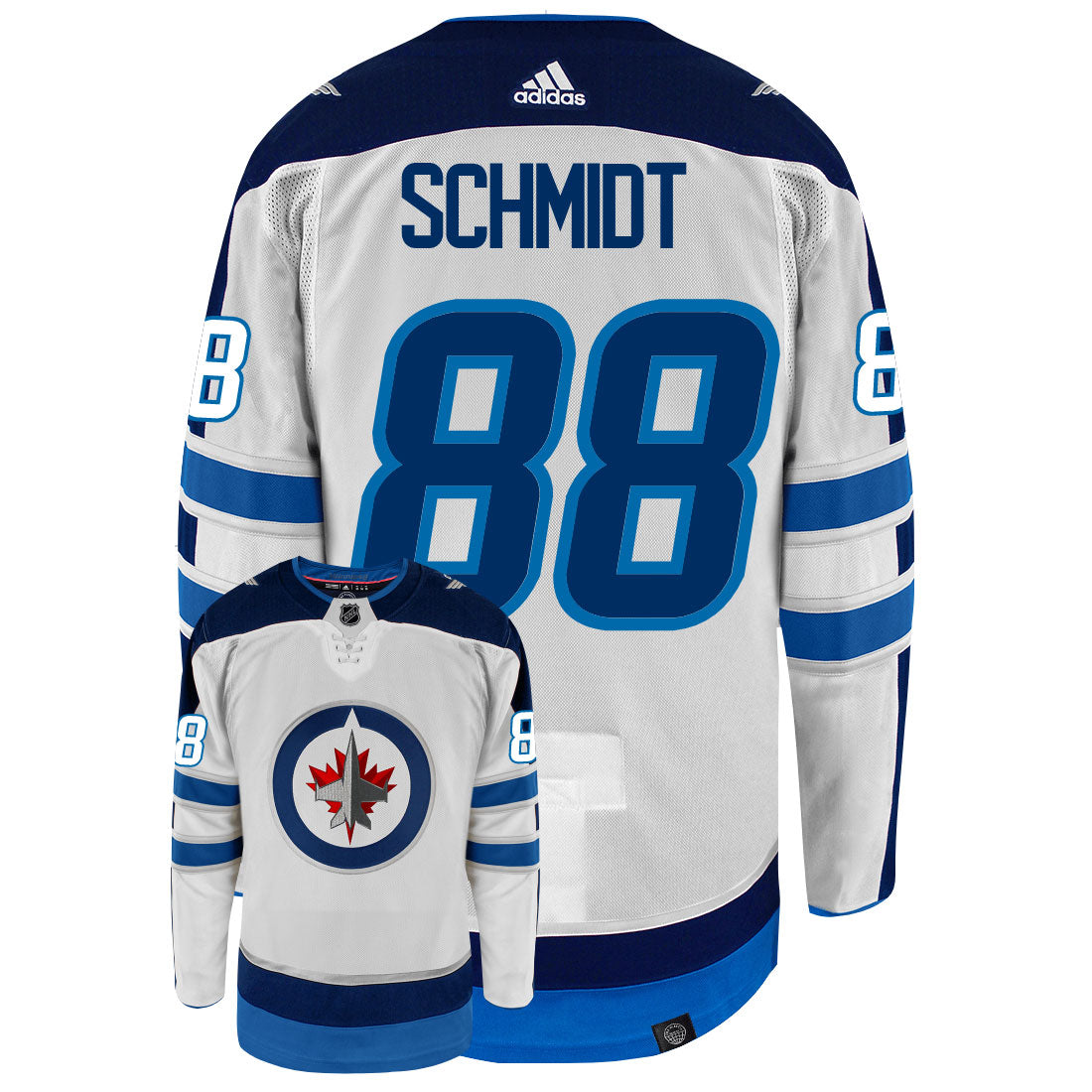 Nate Schmidt Winnipeg Jets Adidas Primegreen Authentic Away NHL Hockey Jersey - Back/Front View