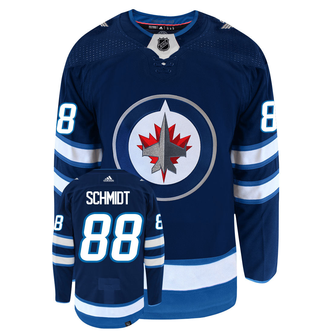 Nate Schmidt Winnipeg Jets Adidas Primegreen Authentic Home NHL Hockey Jersey - Front/Back View