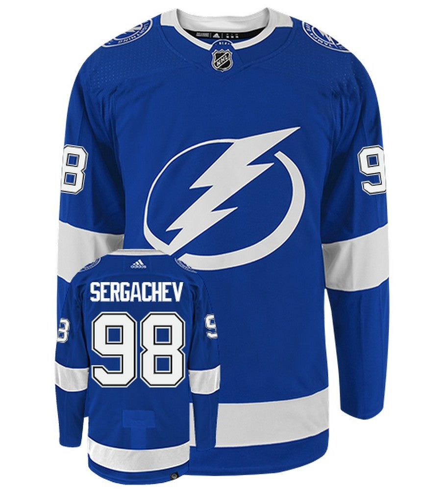 Mikhail Sergachev Tampa Bay Lightning Adidas Primegreen Authentic NHL Hockey Jersey - Front/Back View