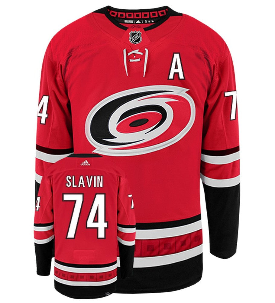 Jaccob Slavin Carolina Hurricanes Adidas Primegreen Authentic Home NHL Hockey Jersey - Front/Back View