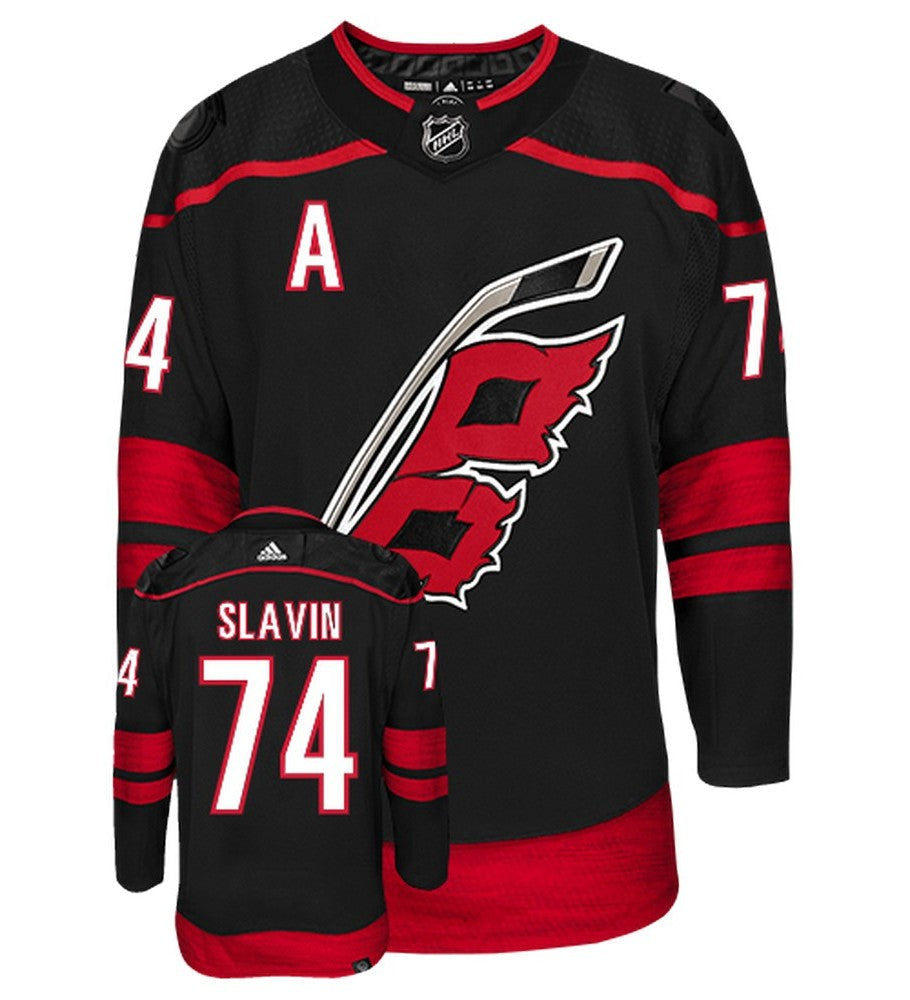 Jaccob Slavin Carolina Hurricanes Adidas Primegreen Authentic Alternate NHL Hockey Jersey - Front/Back View