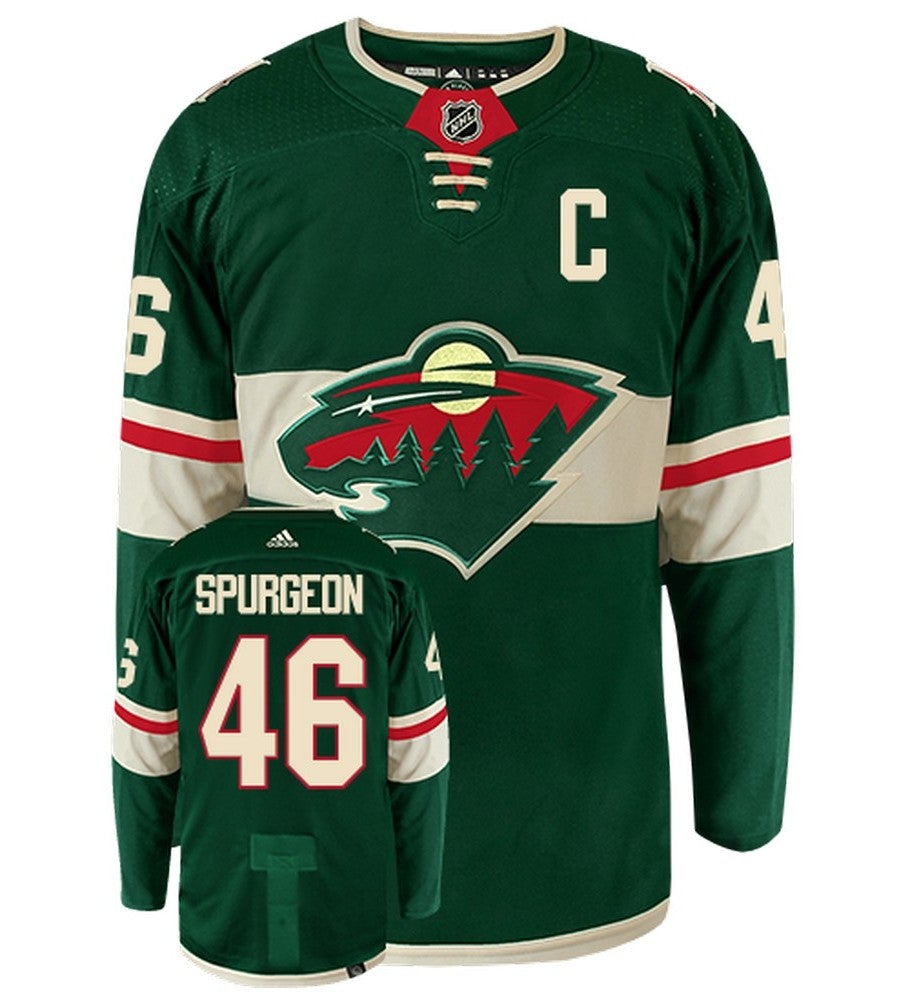 Jared Spurgeon Minnesota Wild Adidas Primegreen Authentic Home NHL Hockey Jersey - Front/Back View
