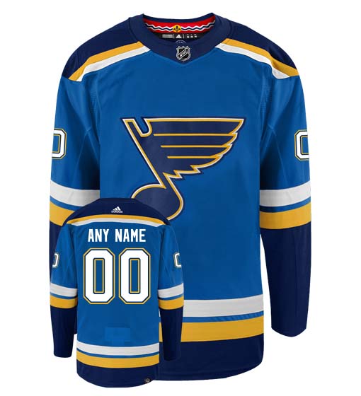 St Louis Blues Adidas Primegreen Authentic Home NHL Hockey Jersey - Front/Back View