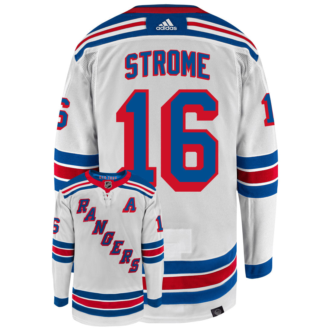 Ryan Strome New York Rangers Adidas Primegreen Authentic Away NHL Hockey Jersey - Back/Front View