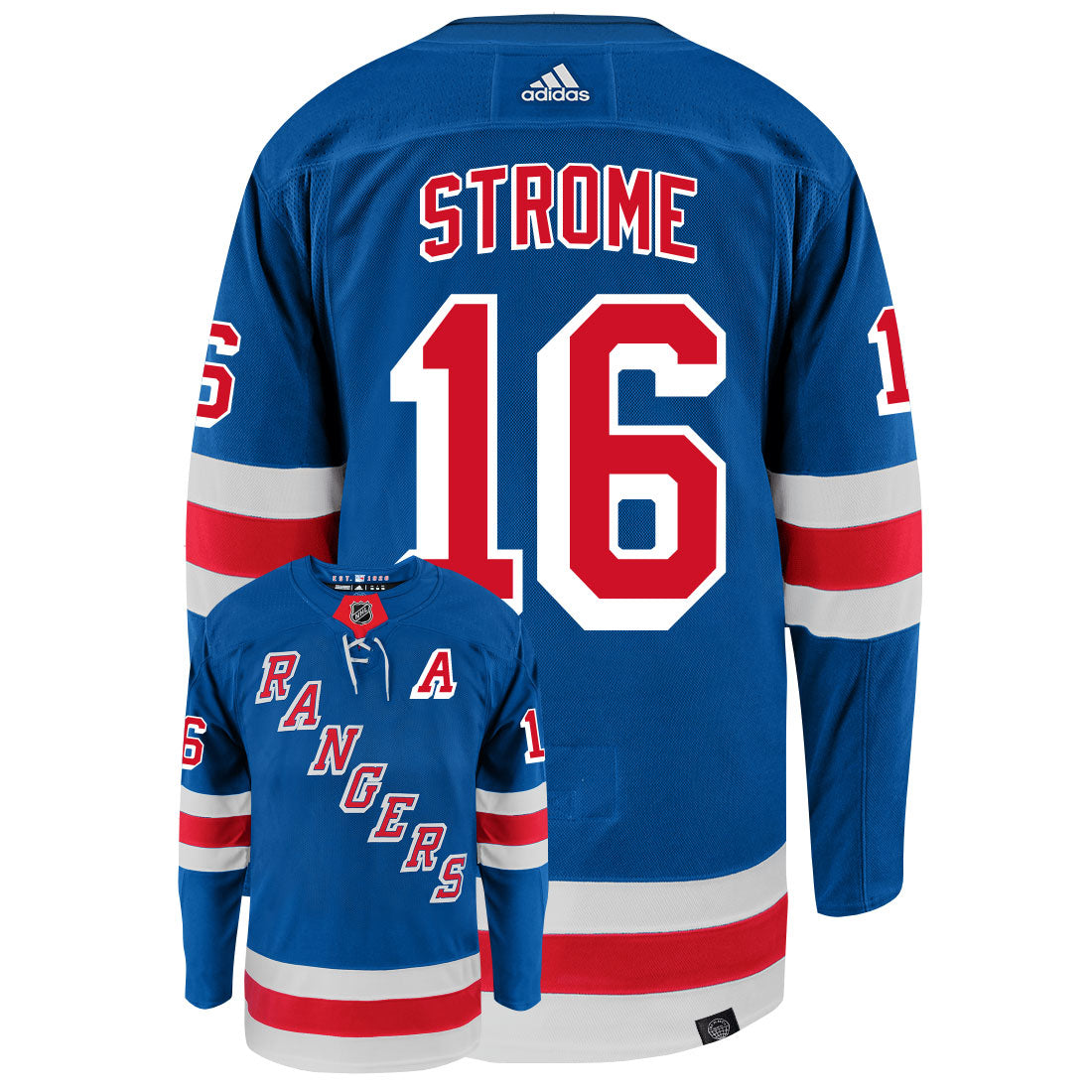 Ryan Strome New York Rangers Adidas Primegreen Authentic Home NHL Hockey Jersey - Back/Front View