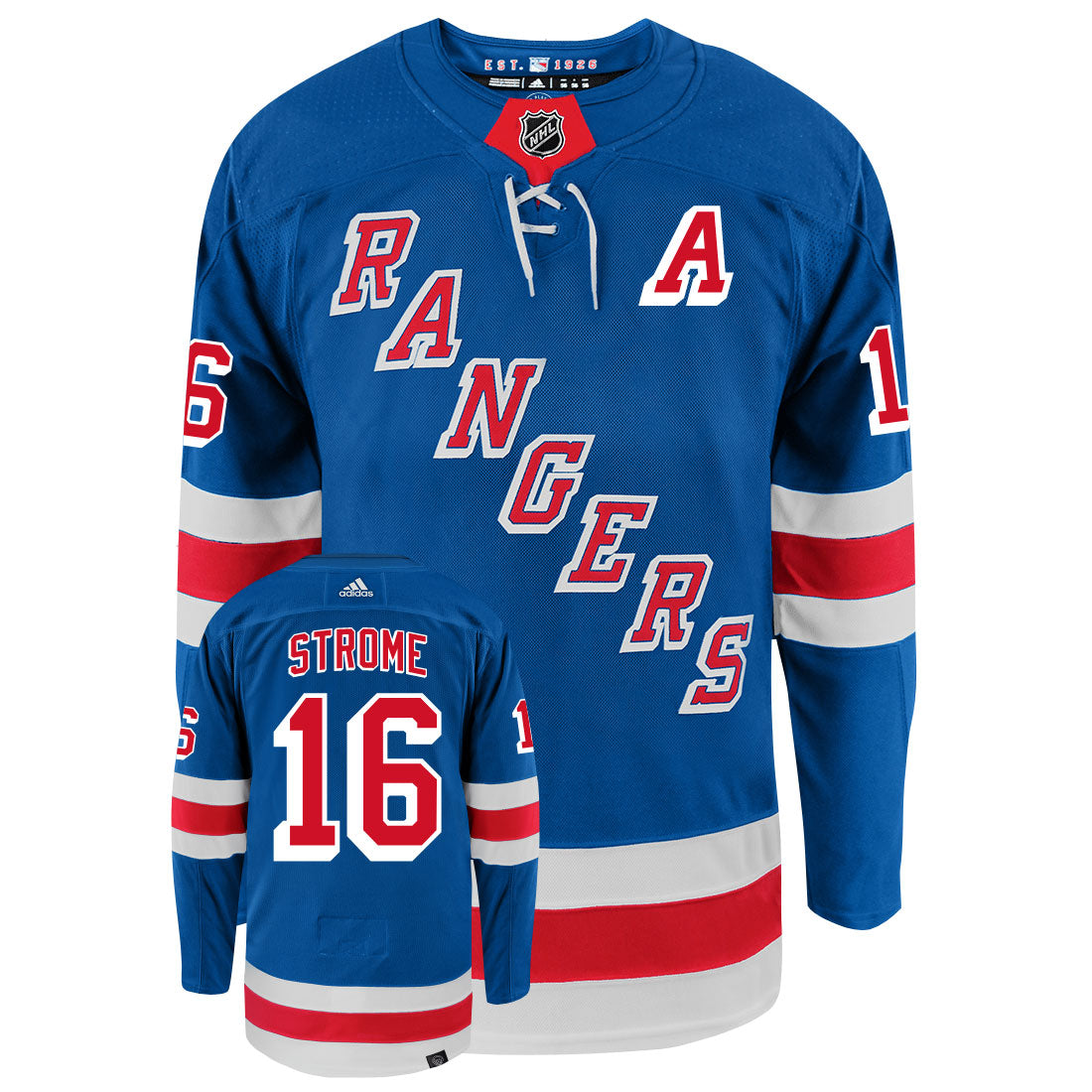 Ryan Strome New York Rangers Adidas Primegreen Authentic Home NHL Hockey Jersey - Front/Back View