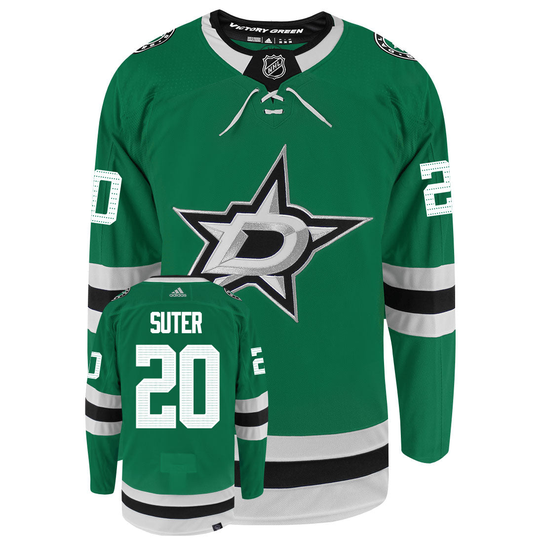 Ryan Suter Dallas Stars Adidas Primegreen Authentic Home NHL Hockey Jersey - Front/Back View