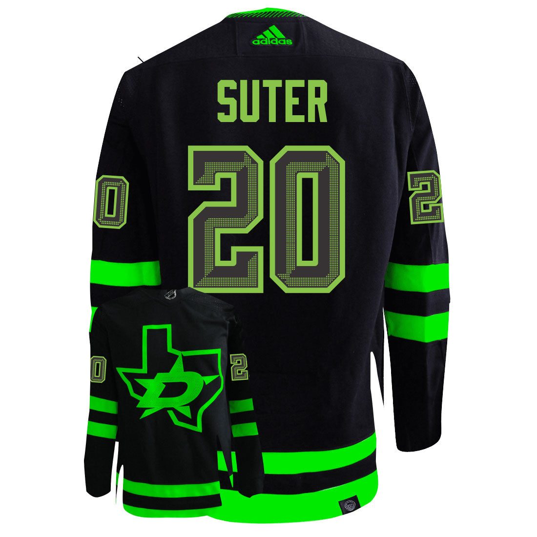 Ryan Suter Dallas Stars Adidas Primegreen Authentic Third Alternate NHL Hockey Jersey - Back/Front View