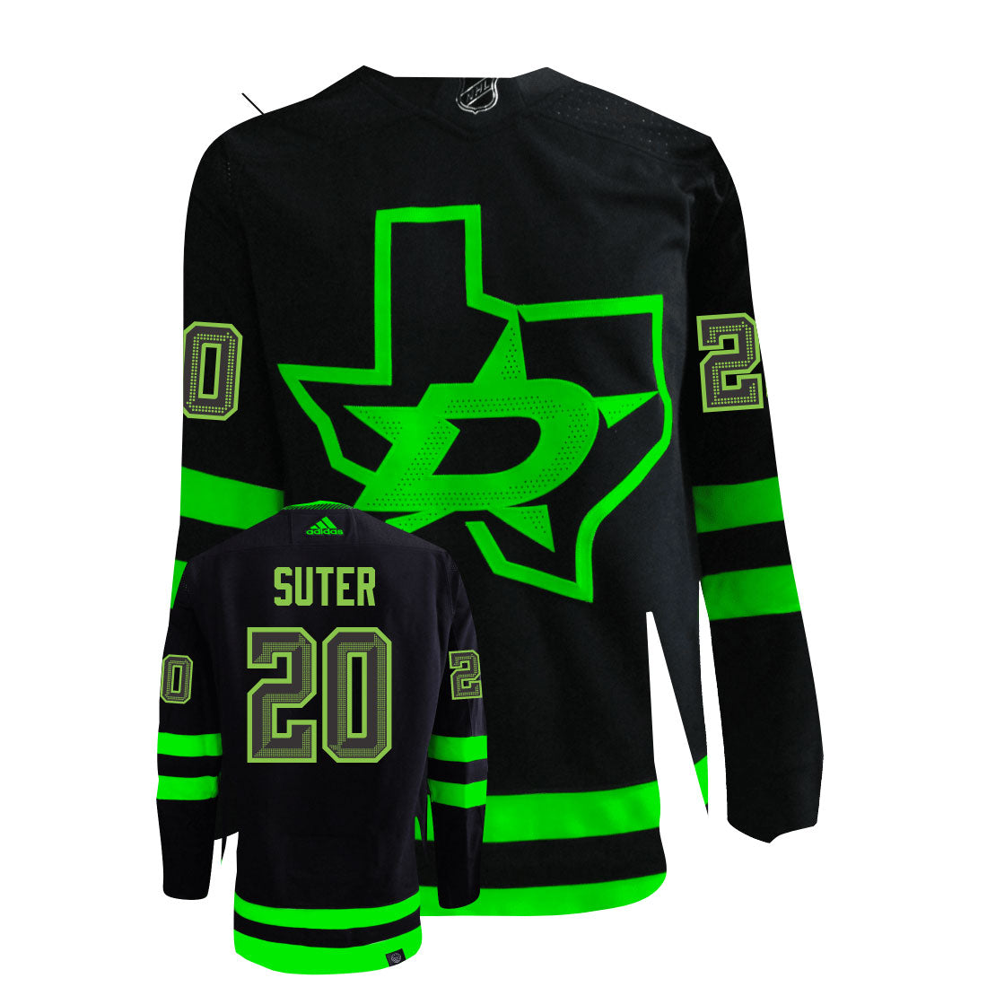 Ryan Suter Dallas Stars Adidas Primegreen Authentic Third Alternate NHL Hockey Jersey - Front/Back View