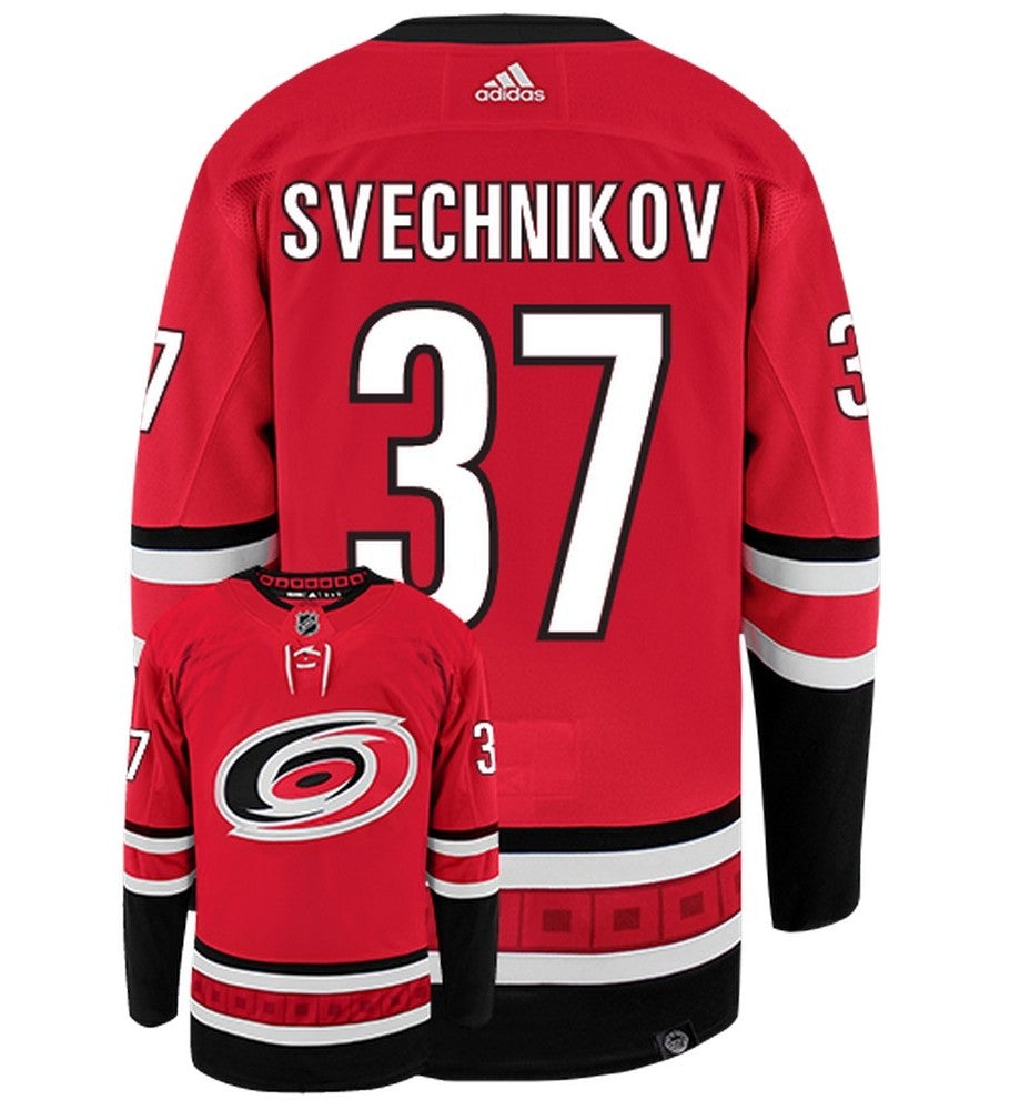 Andrei Svechnikov Carolina Hurricanes Adidas Primegreen Authentic Home NHL Hockey Jersey - Back/Front View