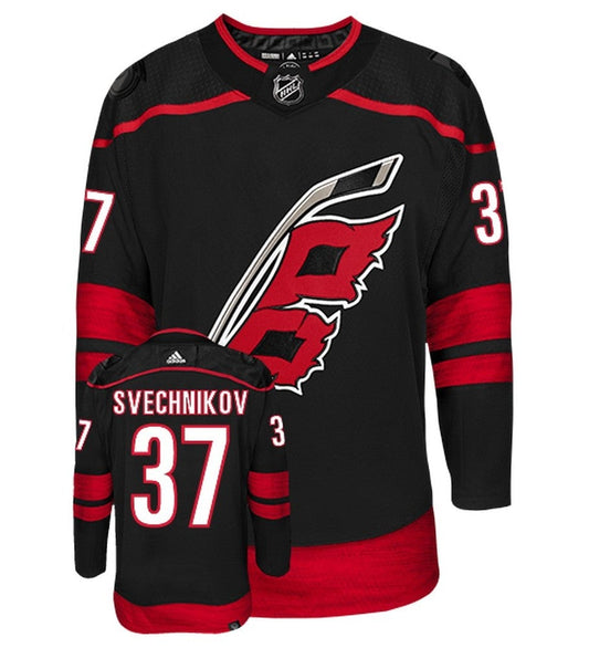 Andrei Svechnikov Carolina Hurricanes Adidas Primegreen Authentic Alternate NHL Hockey Jersey - Front/Back View