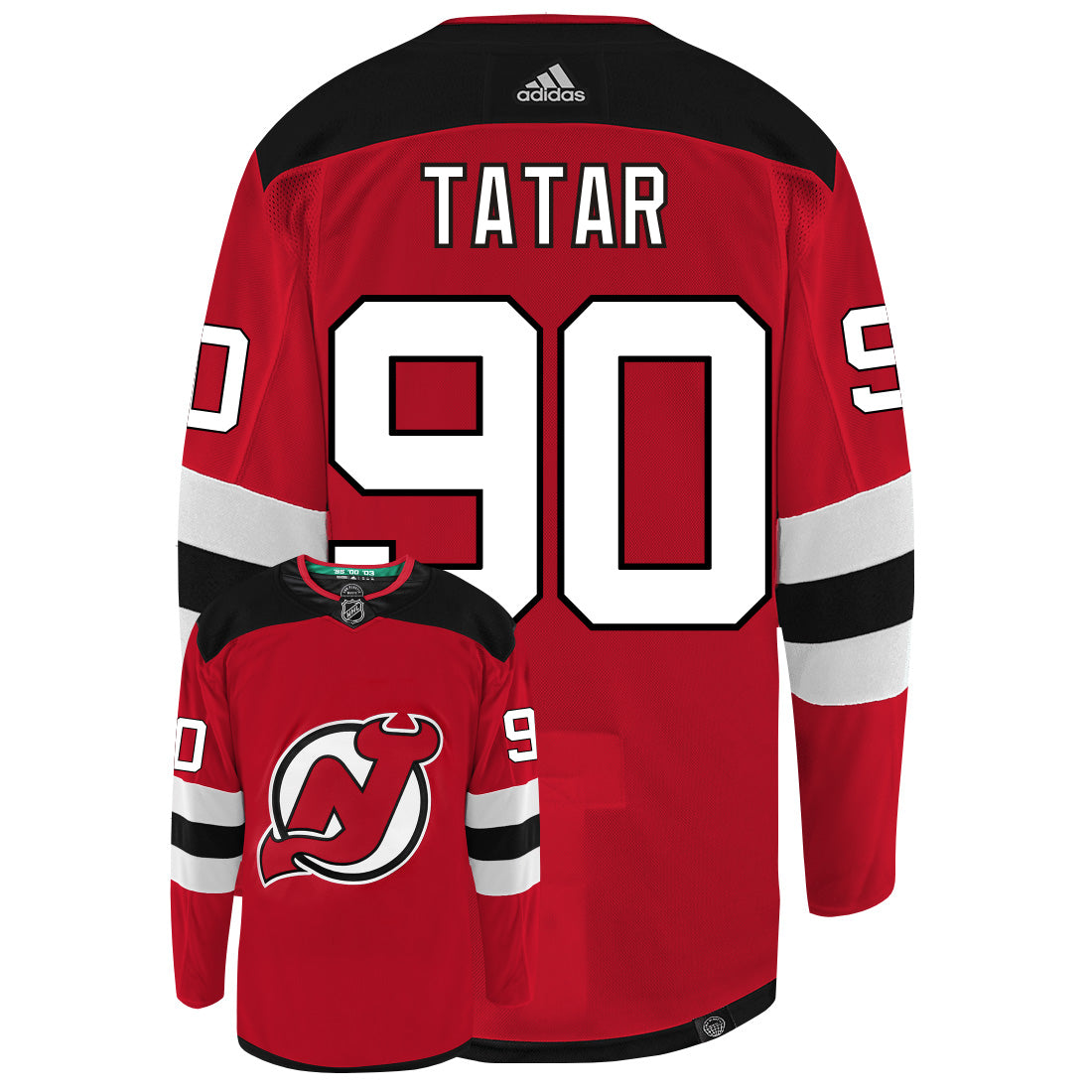 Tomas Tatar New Jersey Devils Adidas Primegreen Authentic NHL Hockey Jersey - Back/Front View
