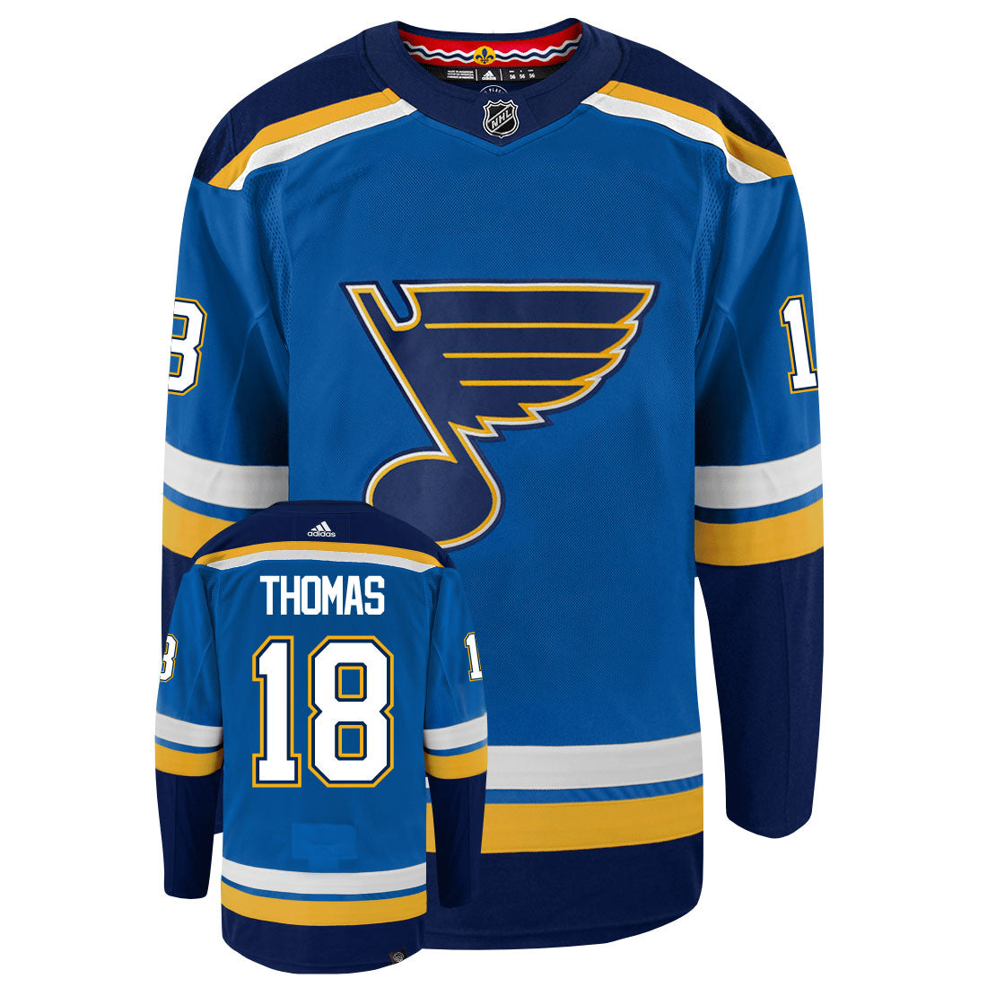 Robert Thomas St Louis Blues Adidas Primegreen Authentic Home NHL Hockey Jersey - Front/Back View