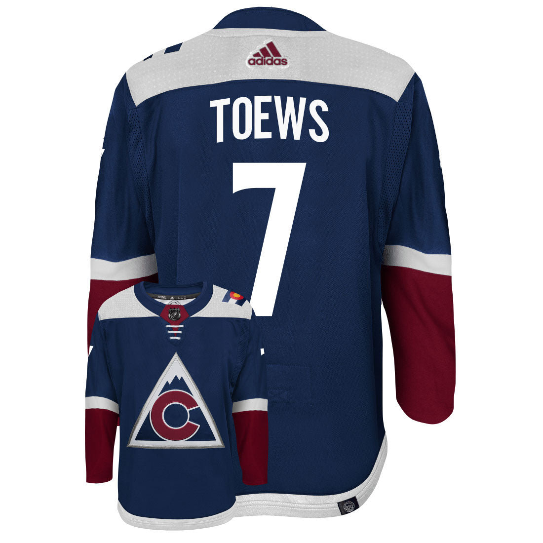 Devon Toews Colorado Avalanche Adidas Primegreen Authentic Third Alternate NHL Hockey Jersey - Back/Front View