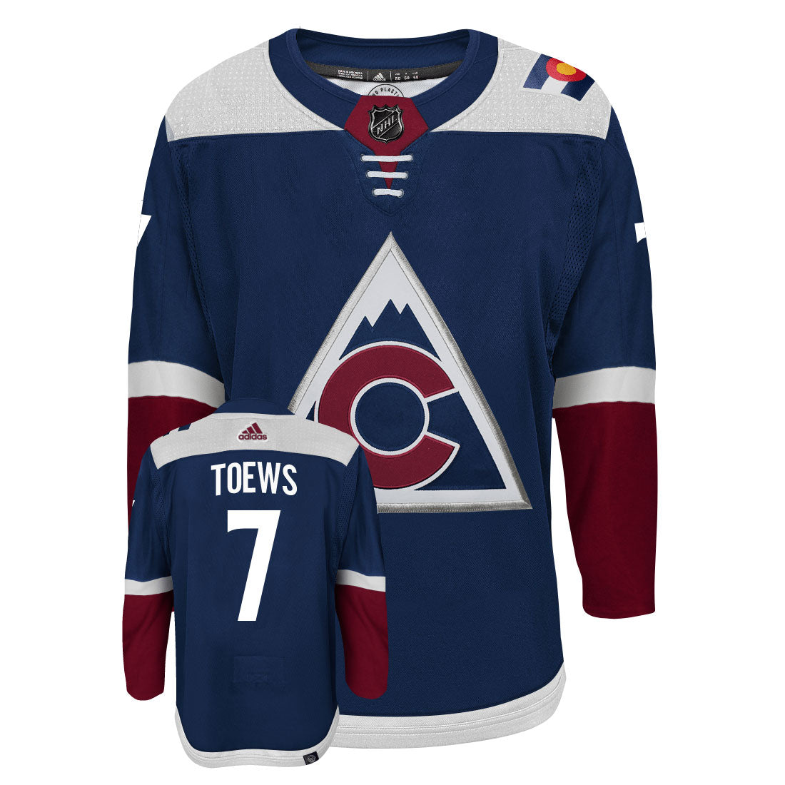 Devon Toews Colorado Avalanche Adidas Primegreen Authentic Third Alternate NHL Hockey Jersey - Front/Back View