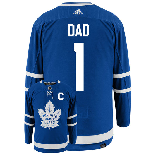 Toronto Maple Leafs Dad Number One Adidas Primegreen Authentic NHL Hockey Jersey - Back/Front View