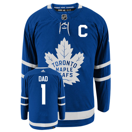 Toronto Maple Leafs Dad Number One Adidas Primegreen Authentic NHL Hockey Jersey - Front/Back View