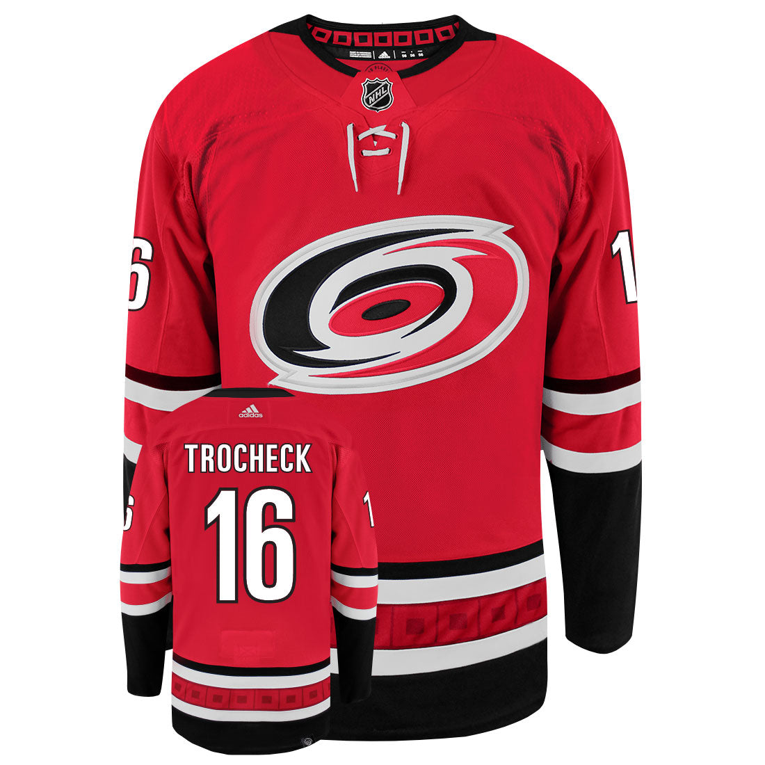 Vincent Trocheck Carolina Hurricanes Adidas Primegreen Authentic Home NHL Hockey Jersey - Front/Back View