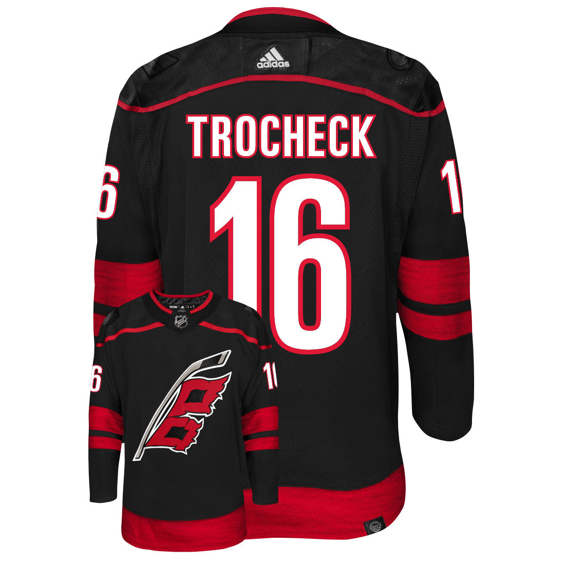 Vincent Trocheck Carolina Hurricanes Adidas Primegreen Authentic Third Alternate NHL Hockey Jersey - Back/Front View