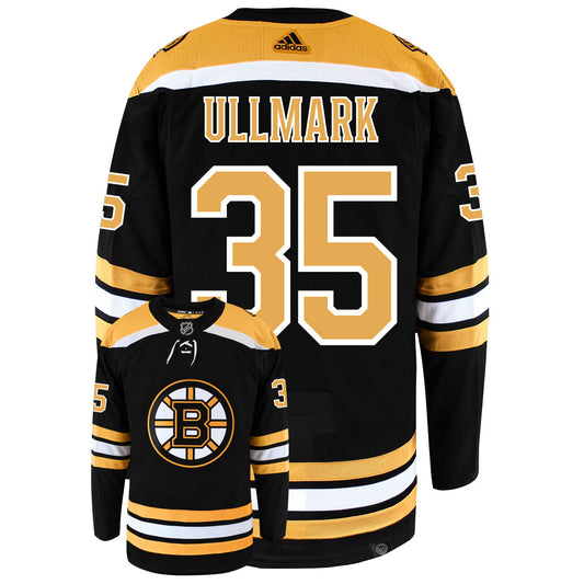 Linus Ullmark Boston Bruins Adidas Primegreen Authentic Home NHL Hockey Jersey - Back/Front View