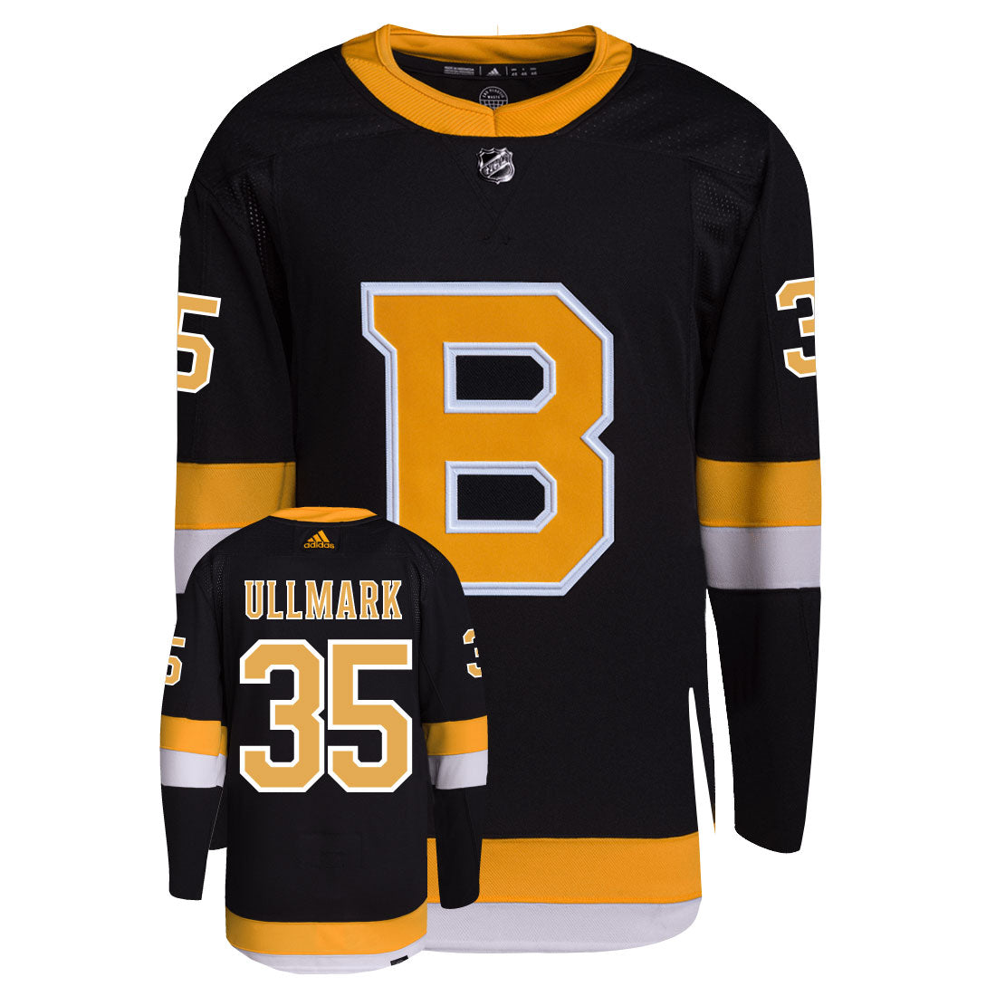 Linus Ullmark Boston Bruins Adidas Primegreen Authentic Third Alternate NHL Hockey Jersey - Front/Back View