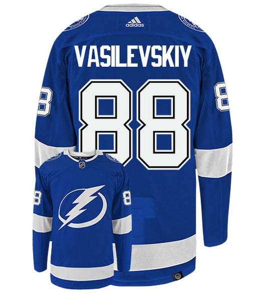 Andrei Vasilevskiy Tampa Bay Lightning Adidas Primegreen Authentic NHL Hockey Jersey - Back/Front View