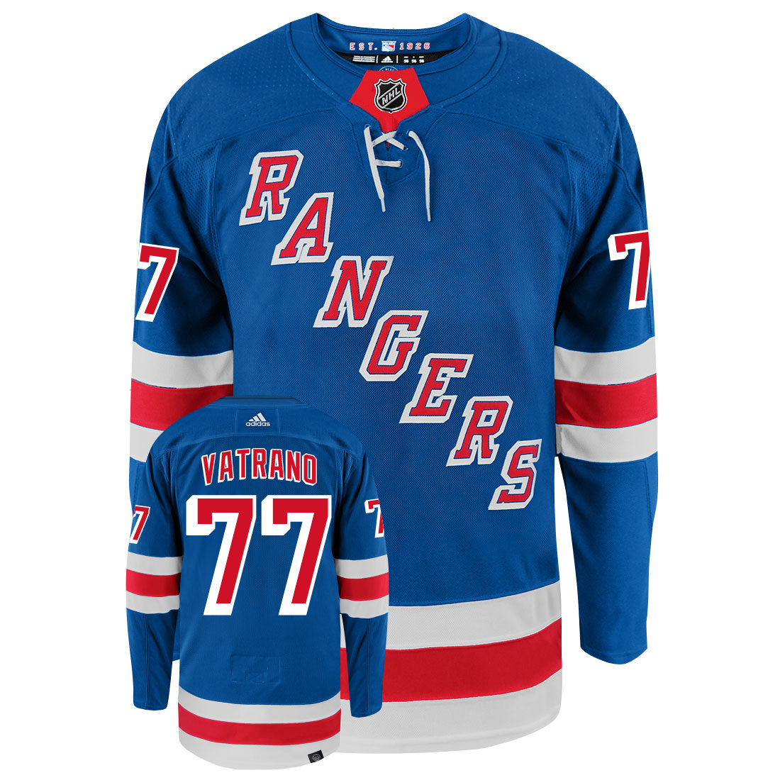 Frank Vatrano New York Rangers Adidas Primegreen Authentic Home NHL Hockey Jersey - Front/Back View