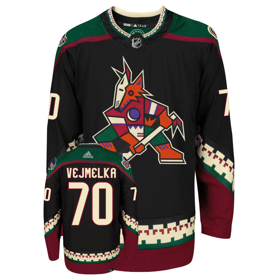 Karel Vejmelka Arizona Coyotes Adidas Primegreen Authentic NHL Hockey Jersey - Front/Back View