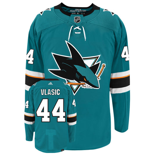 Marc-Edouard Vlasic San Jose Sharks Adidas Primegreen Authentic Home NHL Hockey Jersey - Front/Back View