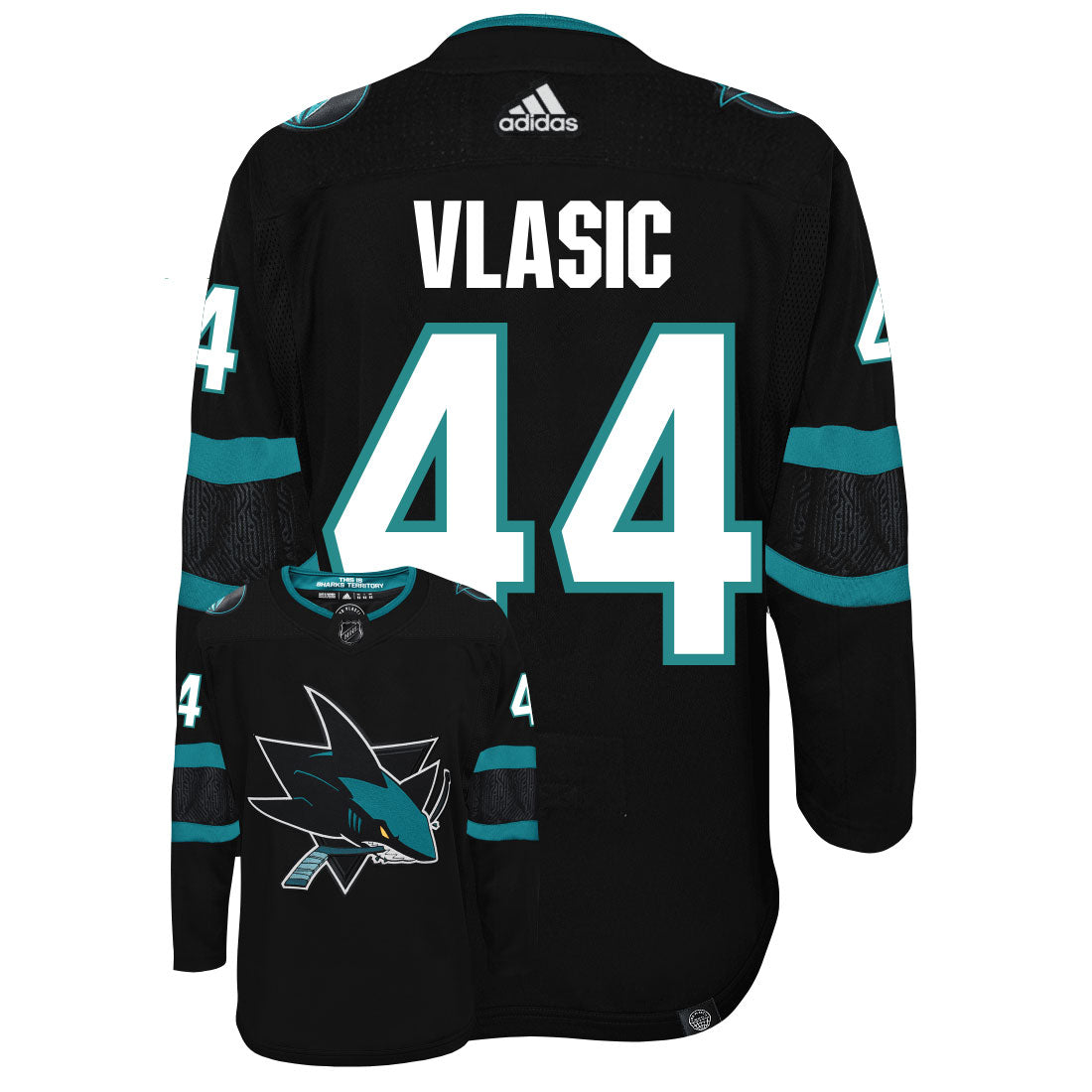 Marc-Edouard Vlasic San Jose Sharks Adidas Primegreen Authentic Third Alternate NHL Hockey Jersey - Back/Front View