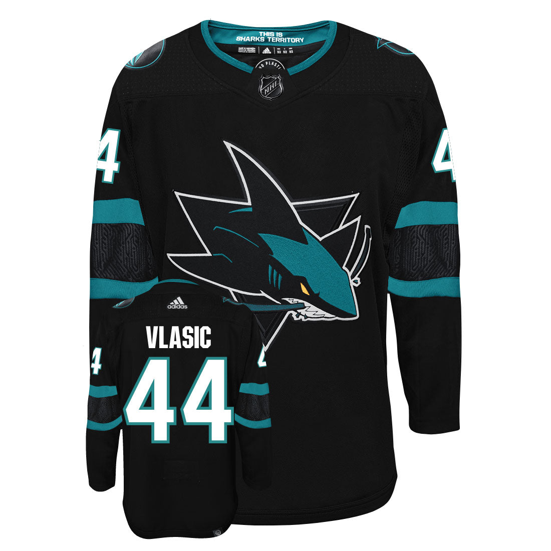 Marc-Edouard Vlasic San Jose Sharks Adidas Primegreen Authentic Third Alternate NHL Hockey Jersey - Front/Back View